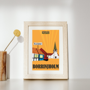 En bornholmer plakat i billede ramme med Rønne som motiv